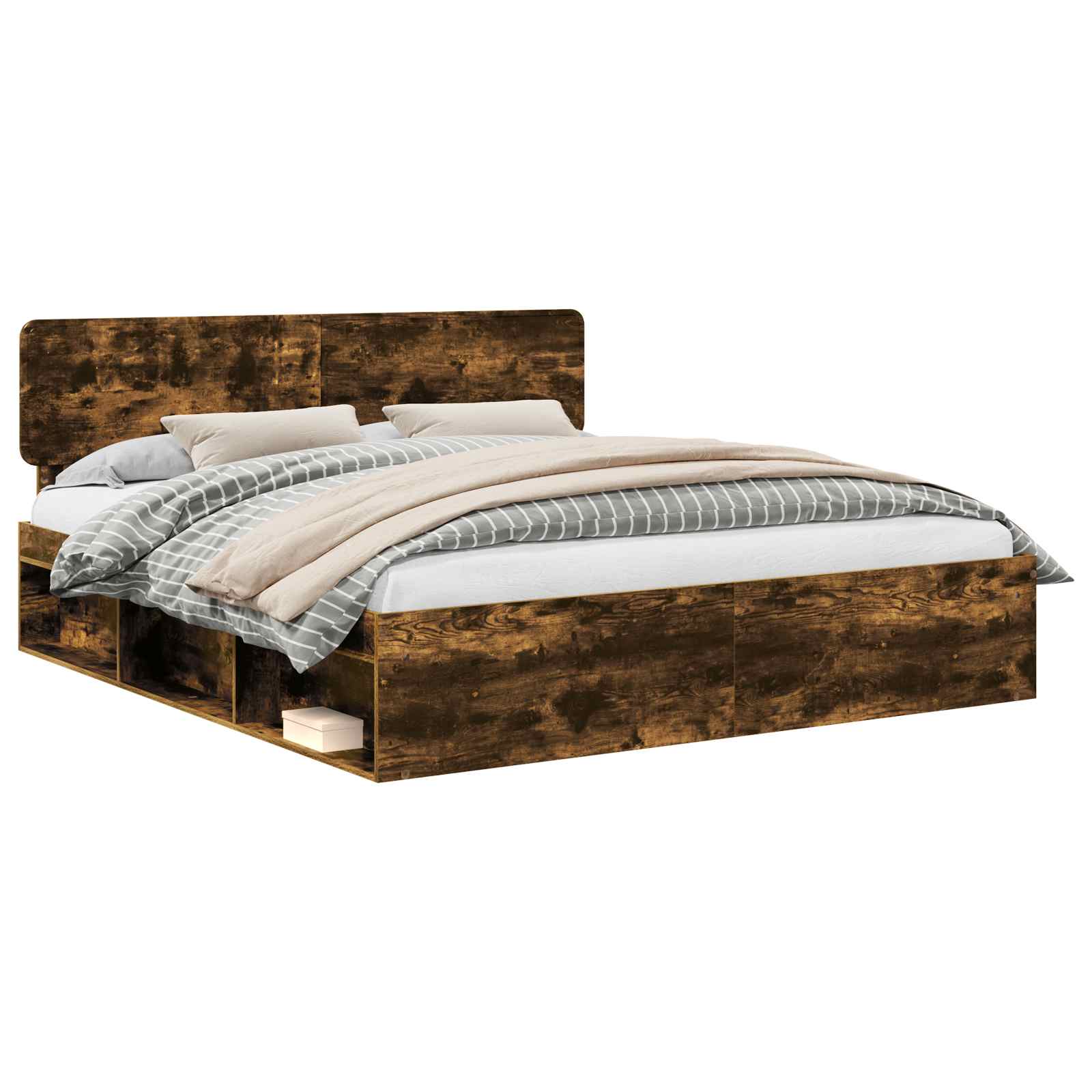 vidaXL Bed Frame Smoked Oak 200 x 200 cm Solid Pine Wood 2