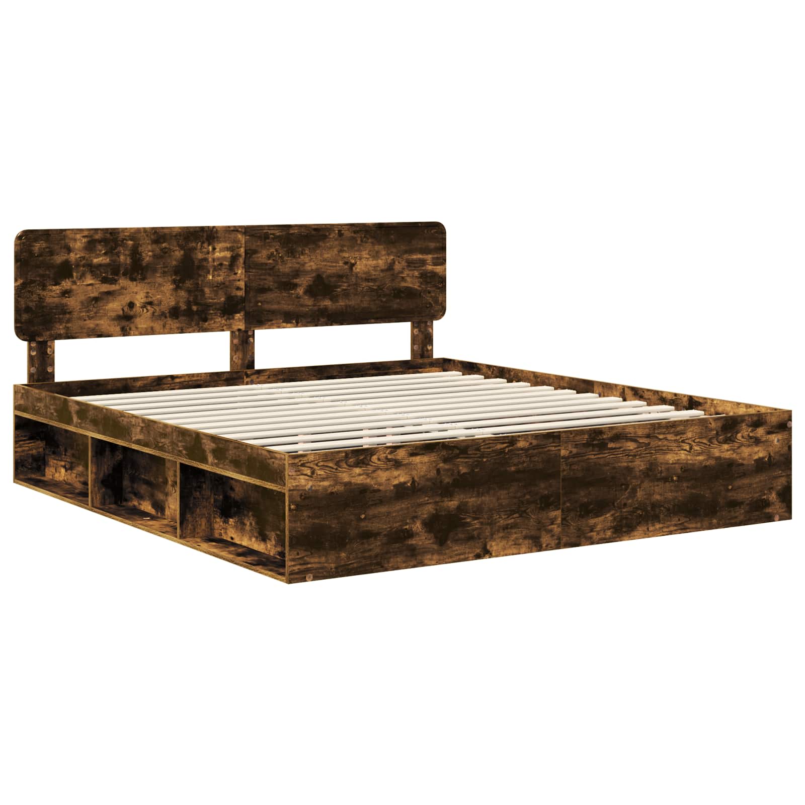 vidaXL Bed Frame Smoked Oak 200 x 200 cm Solid Pine Wood 4