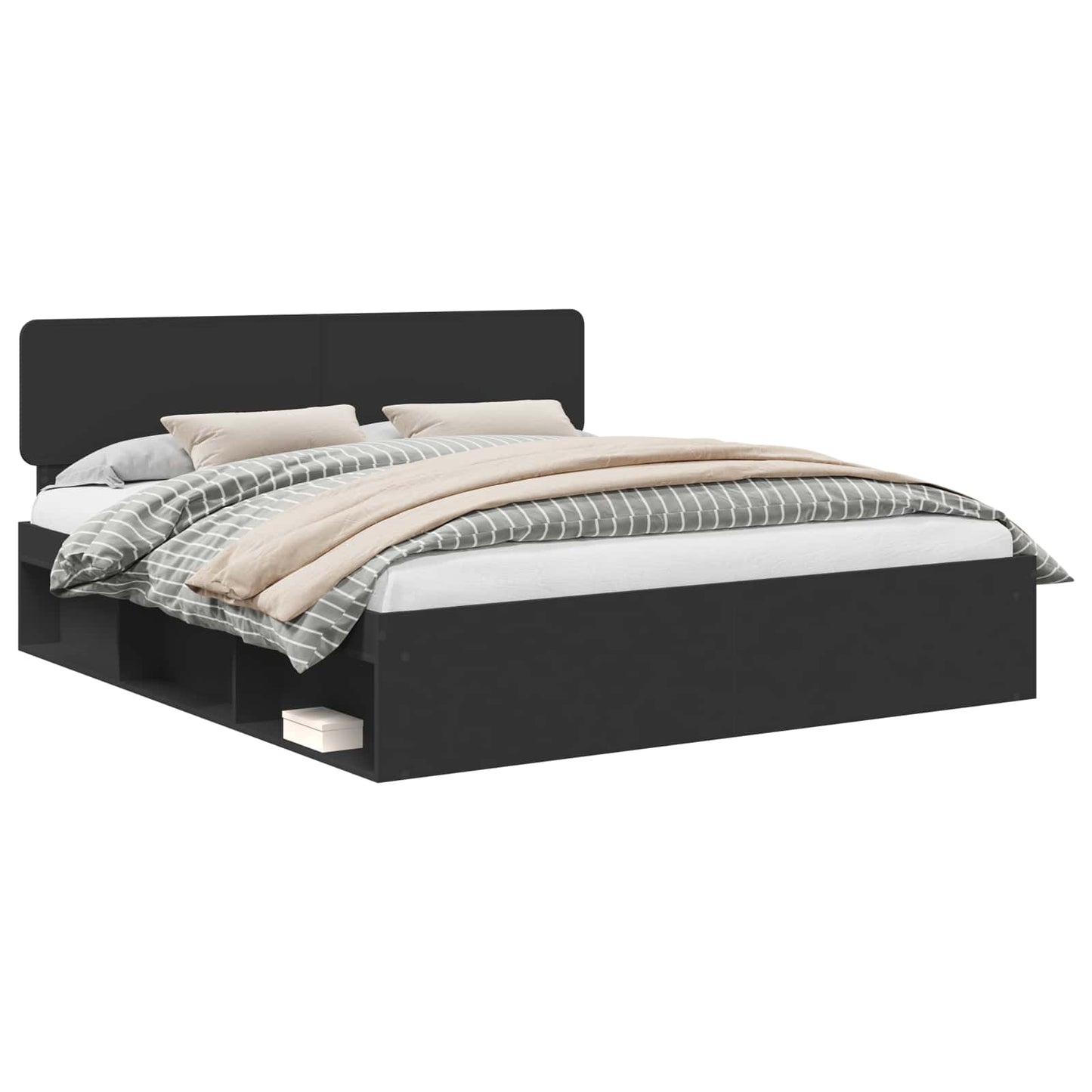 vidaXL Bed Frame with Headboard Black 180 x 200 cm Solid Pine Wood 2