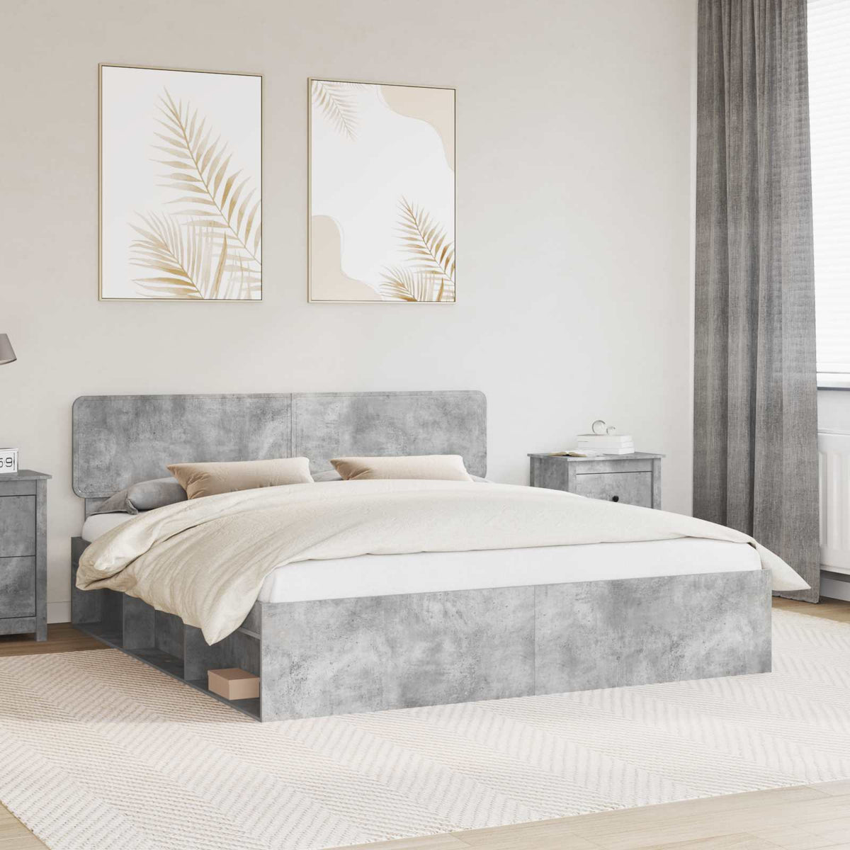Bed Frame 180 x 200 cm Solid Pine Wood Concrete grey