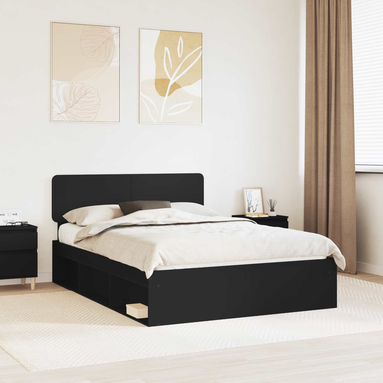 vidaXL Bed Frame with Headboard Black 160 x 200 cm Solid Pine Wood 1