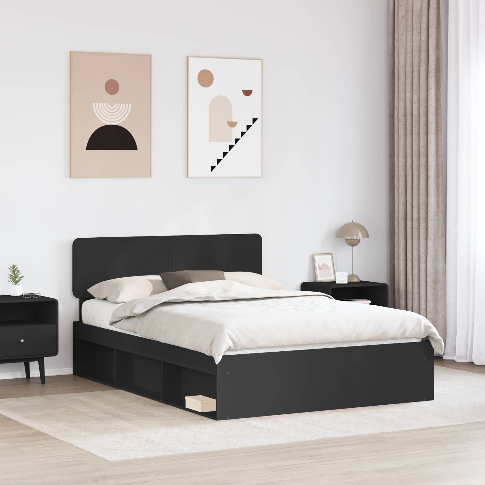 vidaXL Bed Frame with Headboard Black 160 x 200 cm Solid Pine Wood 3