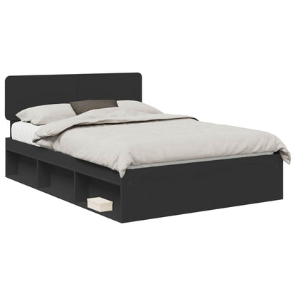 vidaXL Bed Frame with Headboard Black 160 x 200 cm Solid Pine Wood 2