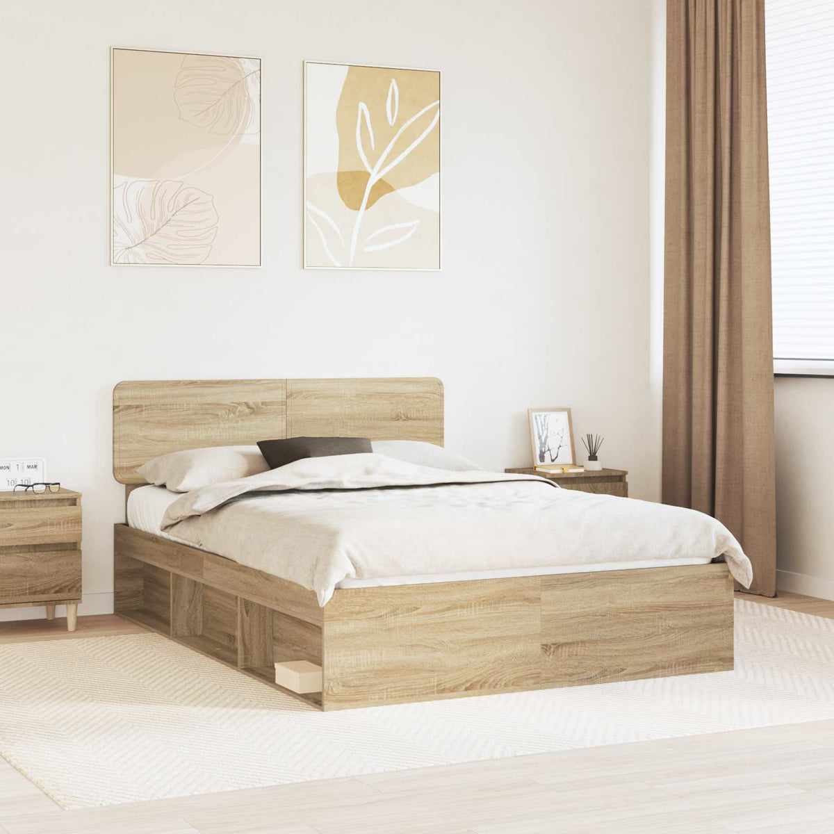 vidaXL Bed Frame Sonoma Oak 160 x 200 cm Solid Pine Wood 1