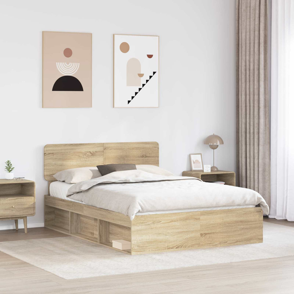 vidaXL Bed Frame Sonoma Oak 150 x 200 cm Solid Pine Wood 3