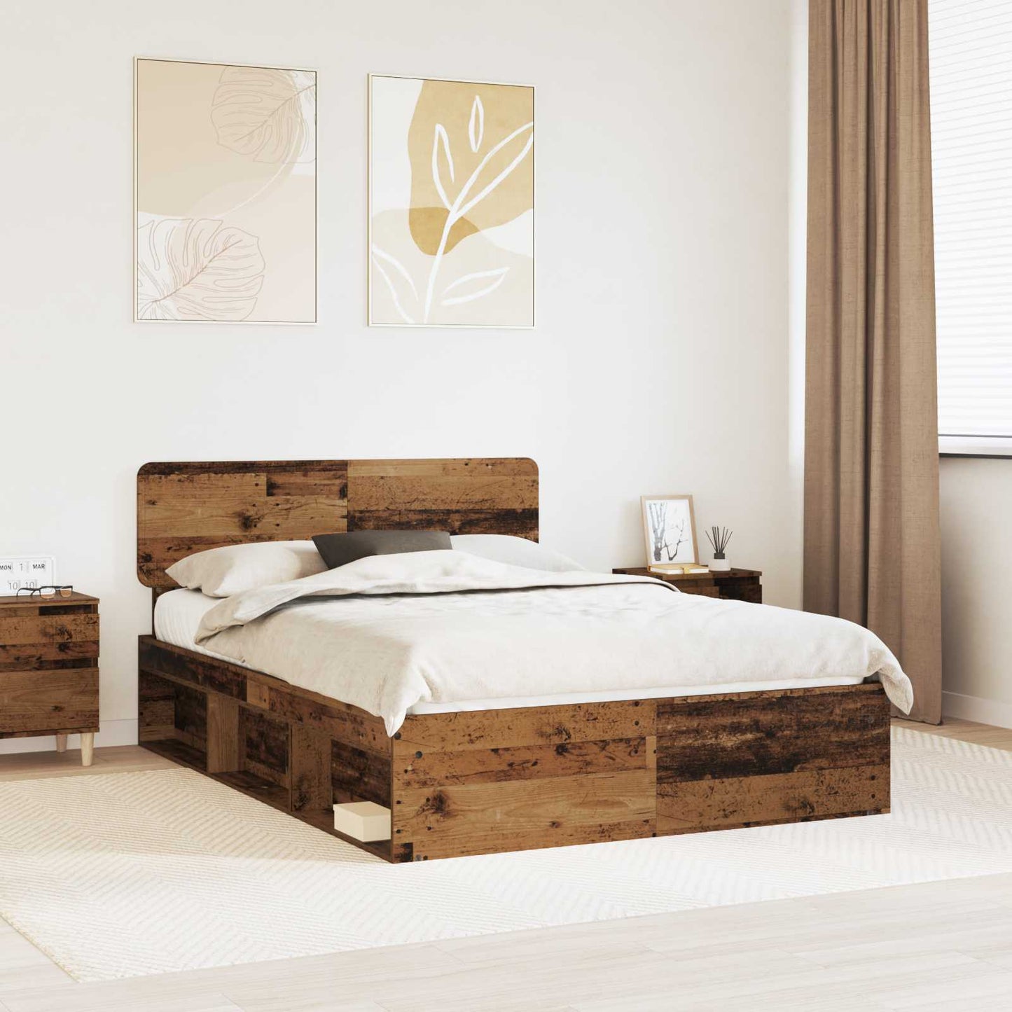 vidaXL Bed Frame with Headboard Old Wood 140 x 190 cm Solid Pine Wood 1