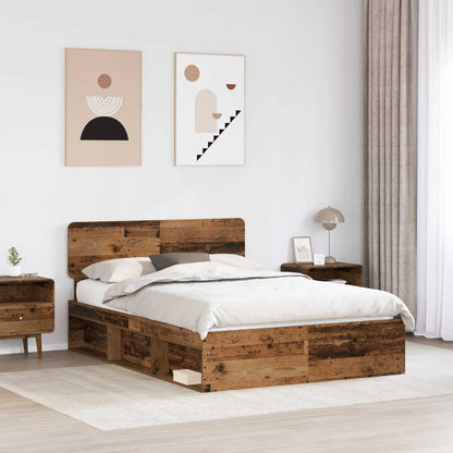 vidaXL Bed Frame with Headboard Old Wood 140 x 190 cm Solid Pine Wood 3