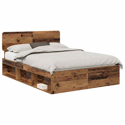 vidaXL Bed Frame with Headboard Old Wood 140 x 190 cm Solid Pine Wood 2