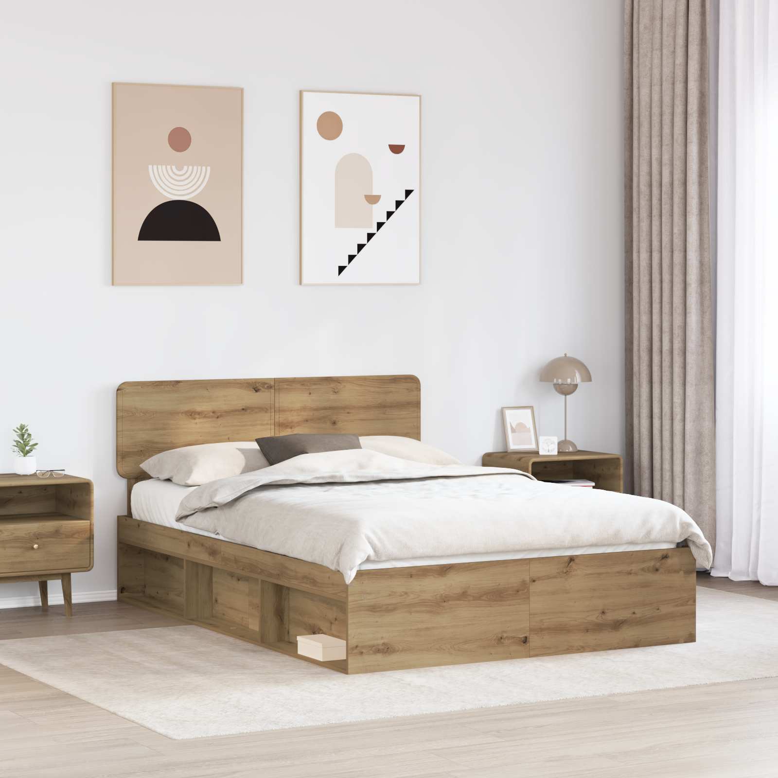 vidaXL Bed Frame Artisian Oak 140 x 190 cm Solid Pine Wood 3
