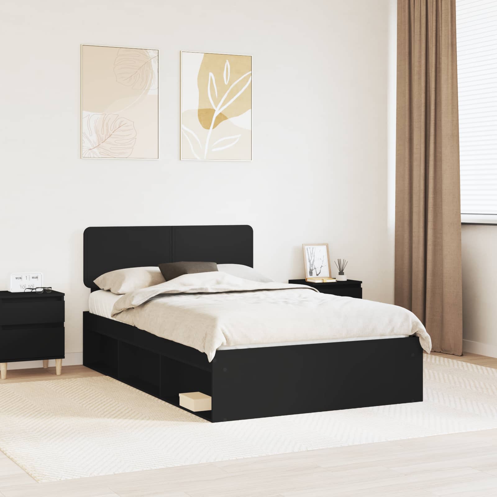 vidaXL Bed Frame with Headboard Black 135 x 190 cm Solid Pine Wood 1
