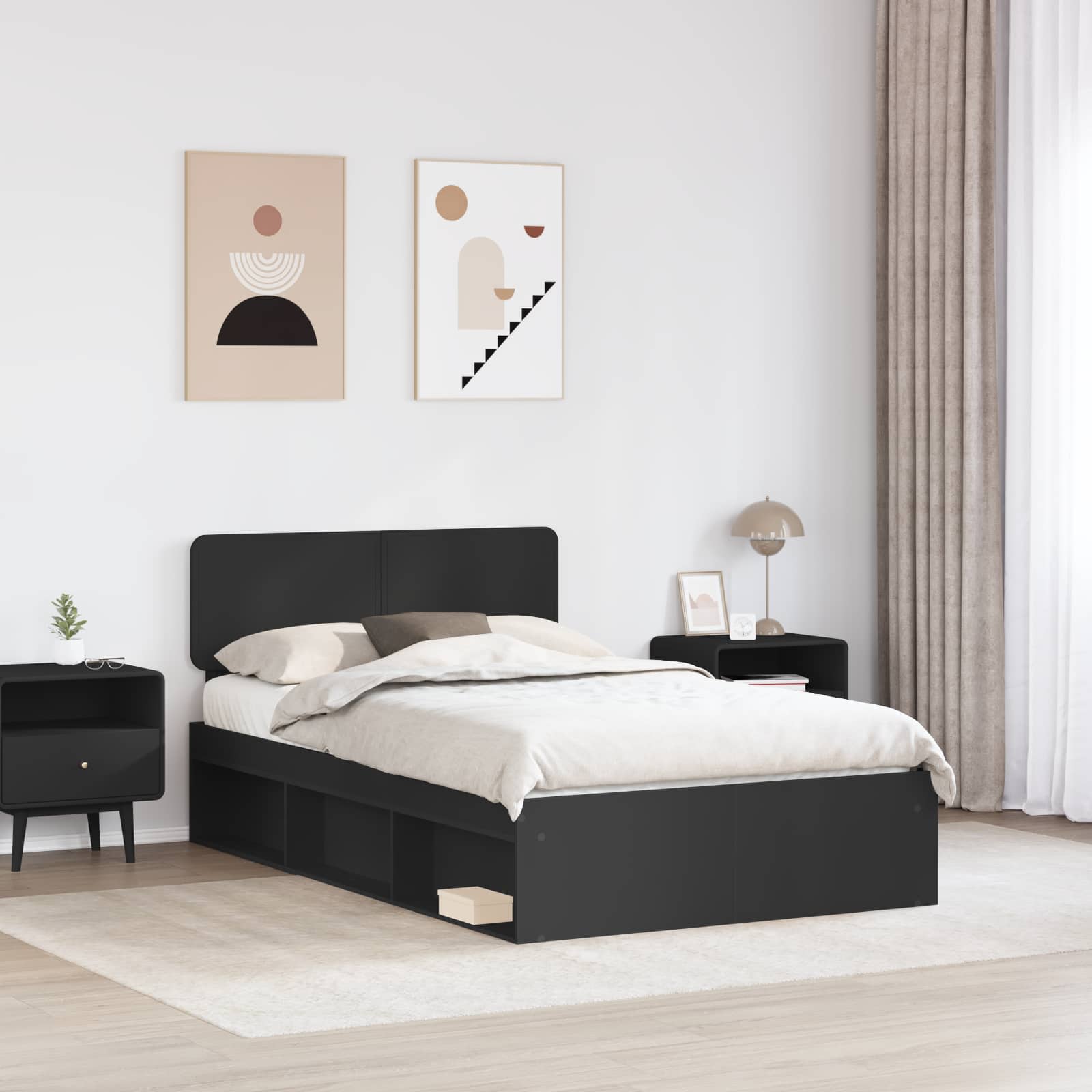 vidaXL Bed Frame with Headboard Black 135 x 190 cm Solid Pine Wood 3