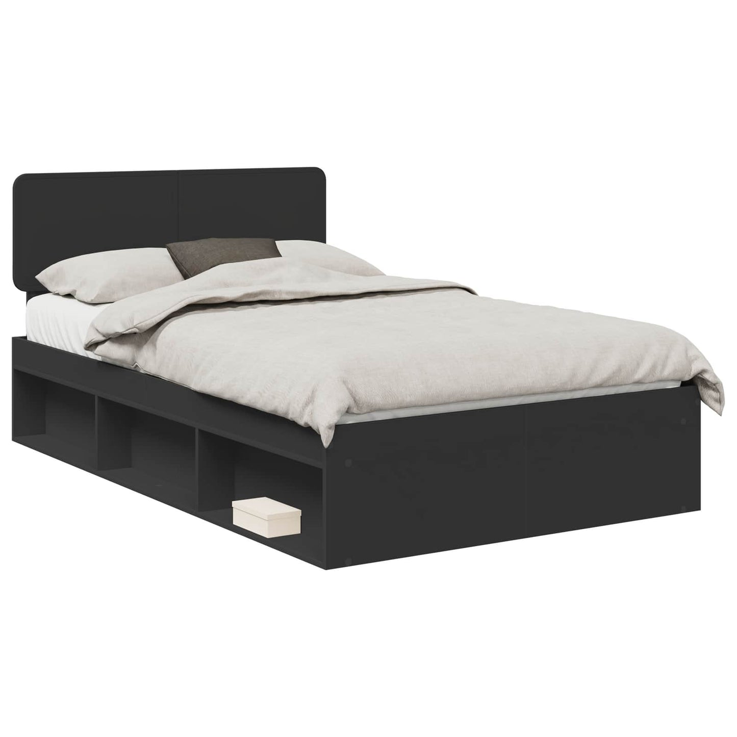 vidaXL Bed Frame with Headboard Black 135 x 190 cm Solid Pine Wood 2