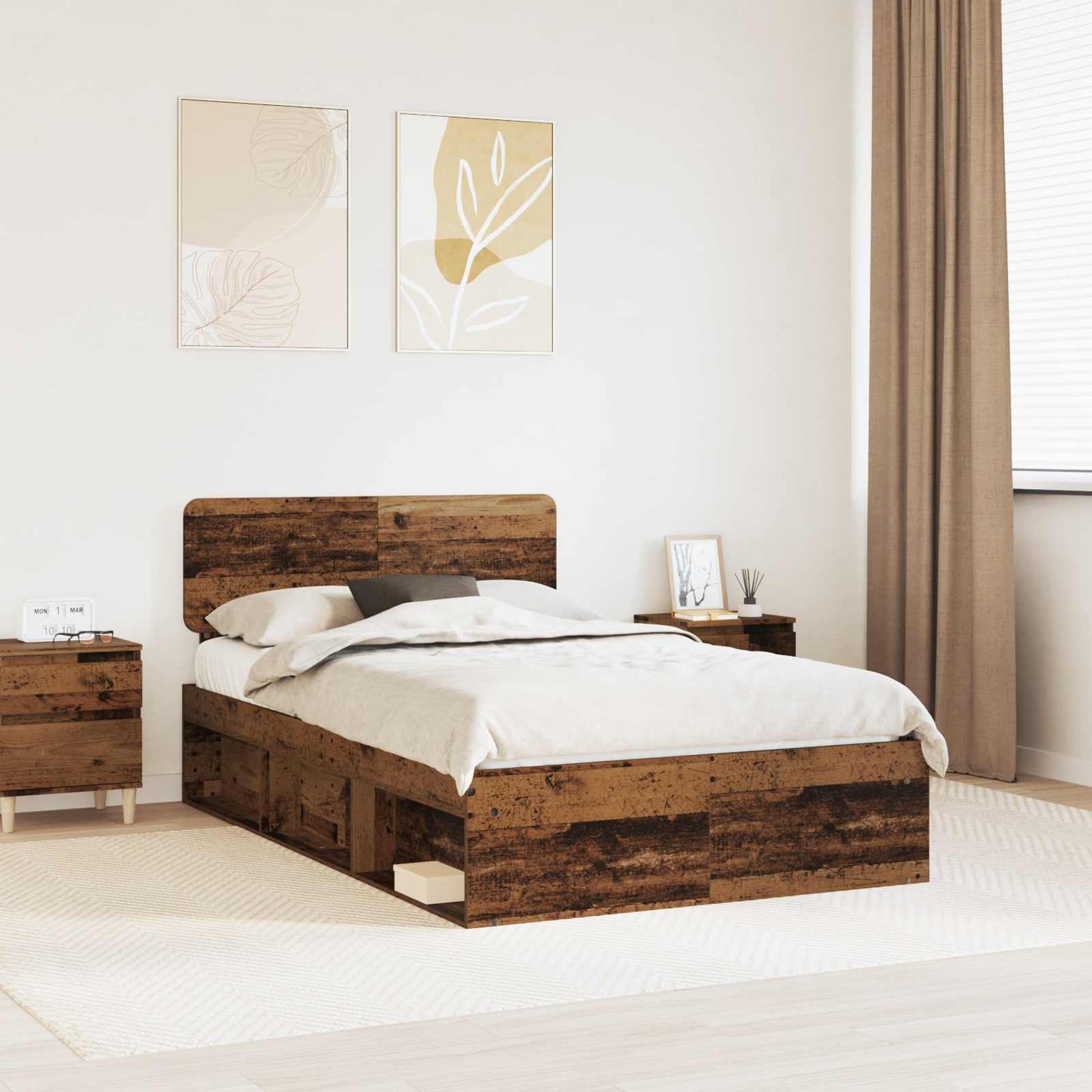 vidaXL Bed Frame with Headboard Old Wood 135 x 190 cm Solid Pine Wood 1