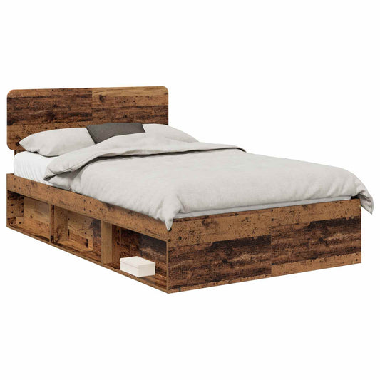 vidaXL Bed Frame with Headboard Old Wood 135 x 190 cm Solid Pine Wood 2
