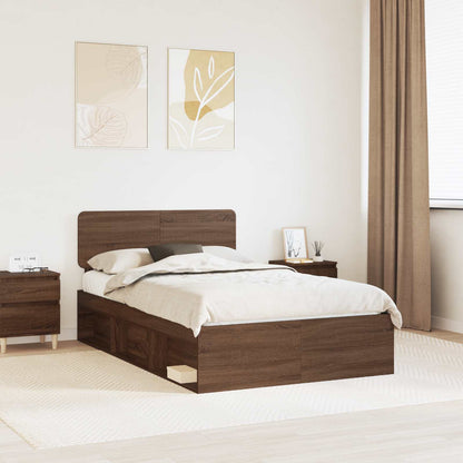 vidaXL Bed Frame with Headboard Brown Oak 120 x 200 cm Solid Pine Wood 1
