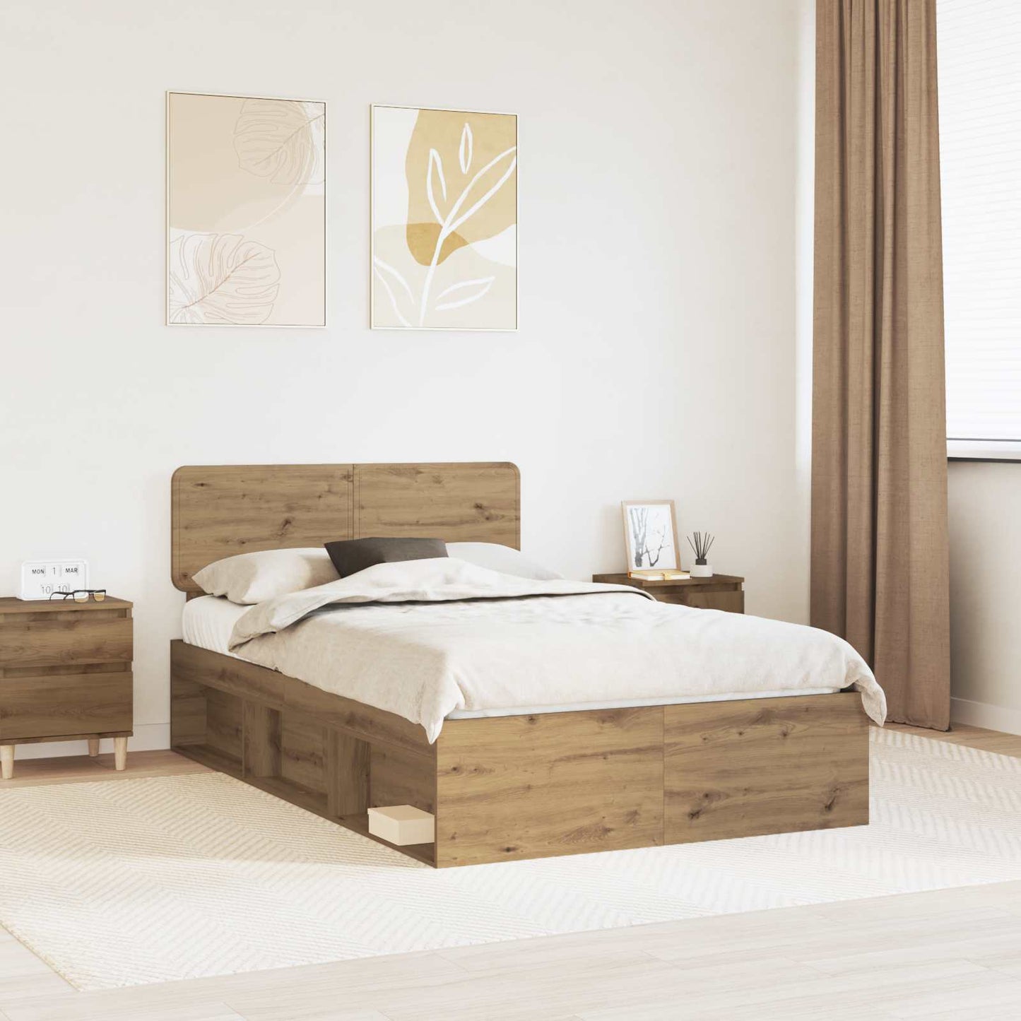 vidaXL Bed Frame Artisian Oak 120 x 200 cm Solid Pine Wood 1