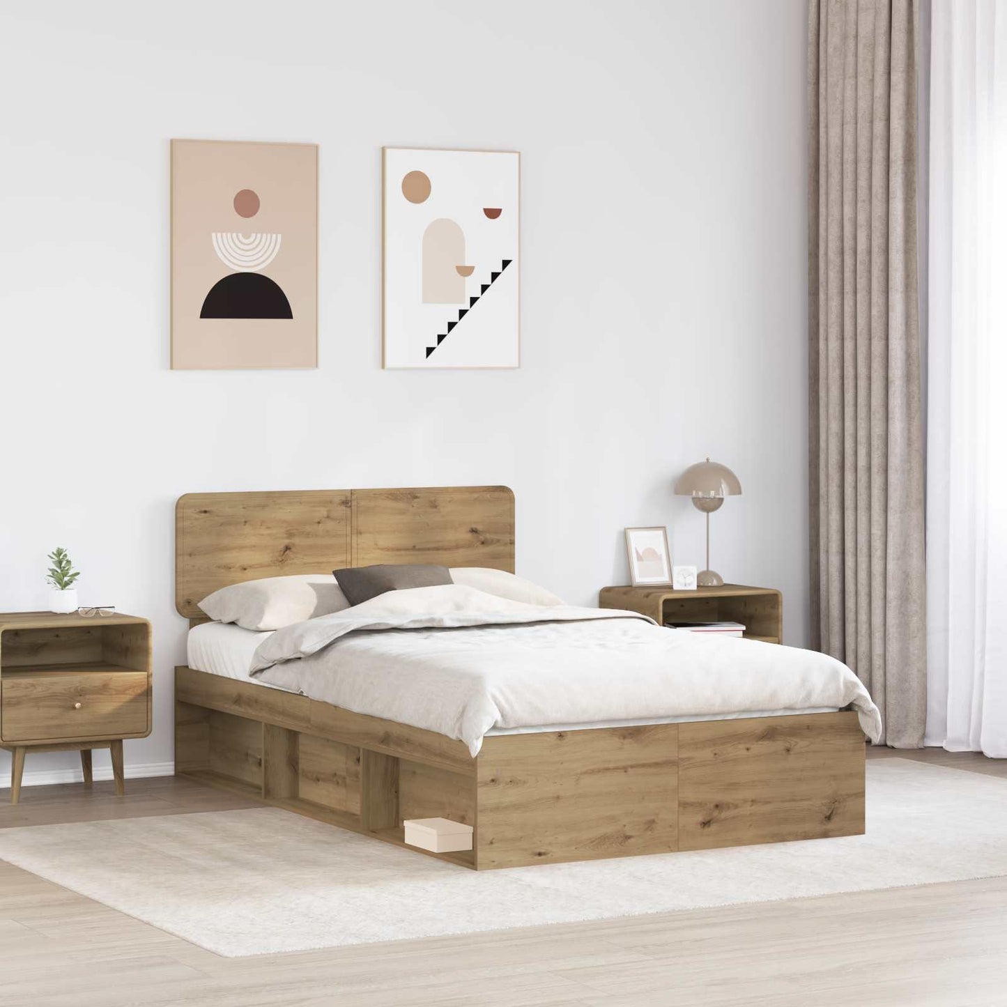 vidaXL Bed Frame Artisian Oak 120 x 200 cm Solid Pine Wood 3
