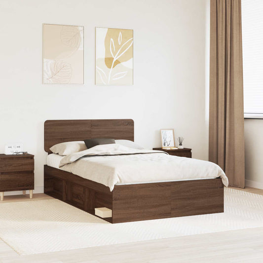 vidaXL Bed Frame with Headboard Brown Oak 120 x 190 cm Solid Pine Wood 1