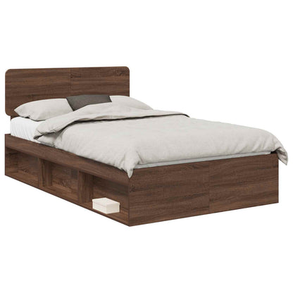 vidaXL Bed Frame with Headboard Brown Oak 120 x 190 cm Solid Pine Wood 2