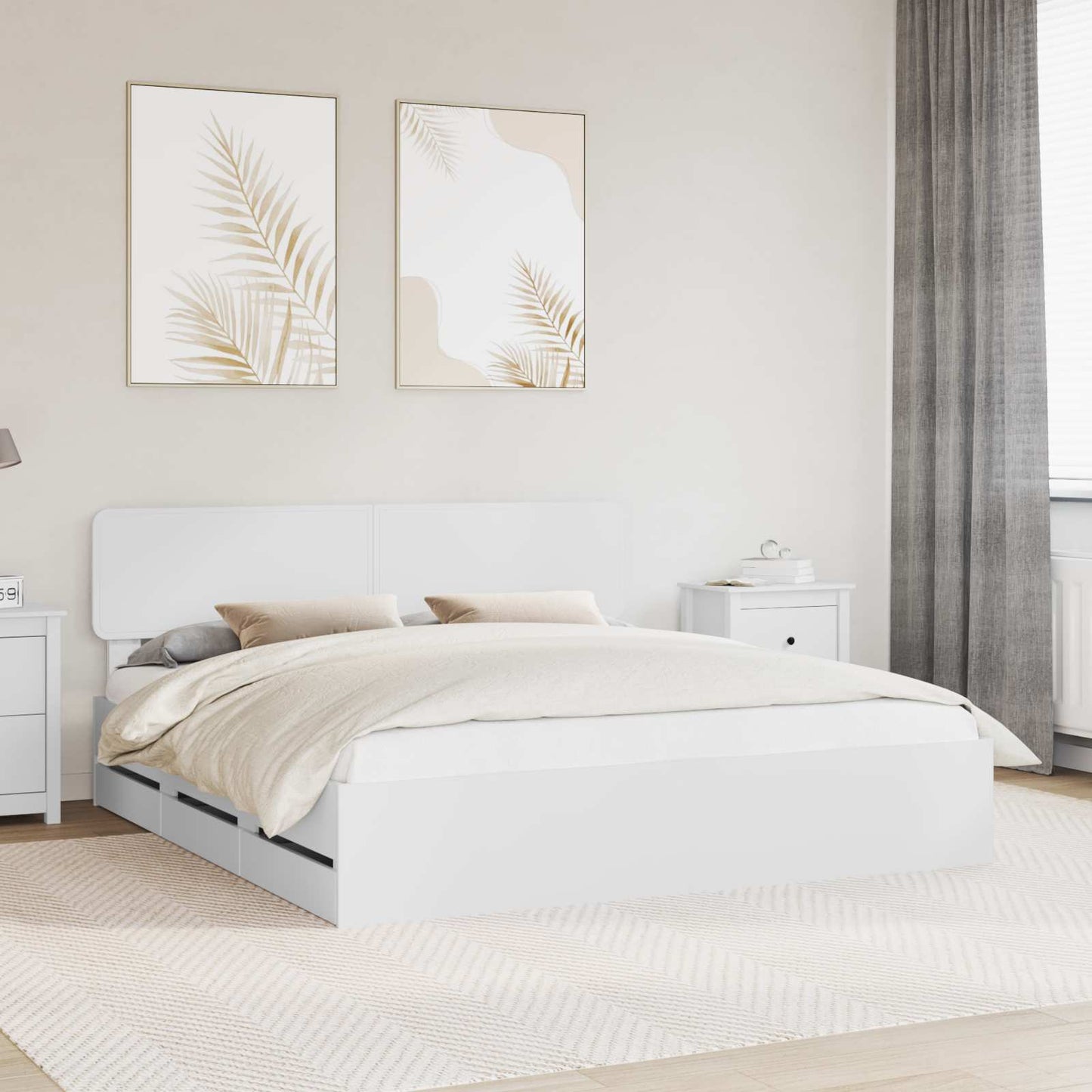 vidaXL Bed Frame with Drawer White 200 x 200 cm Engineered Wood 1