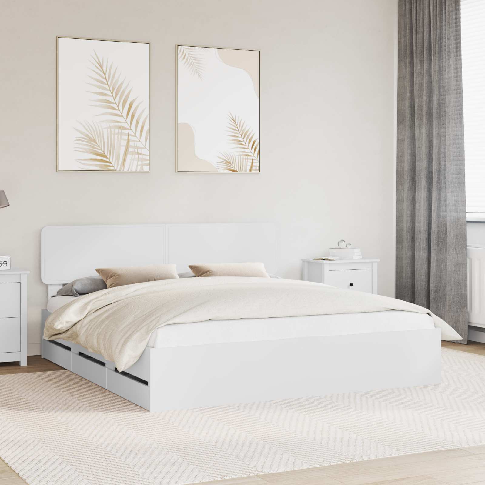 vidaXL Bed Frame with Drawer White 200 x 200 cm Engineered Wood 1