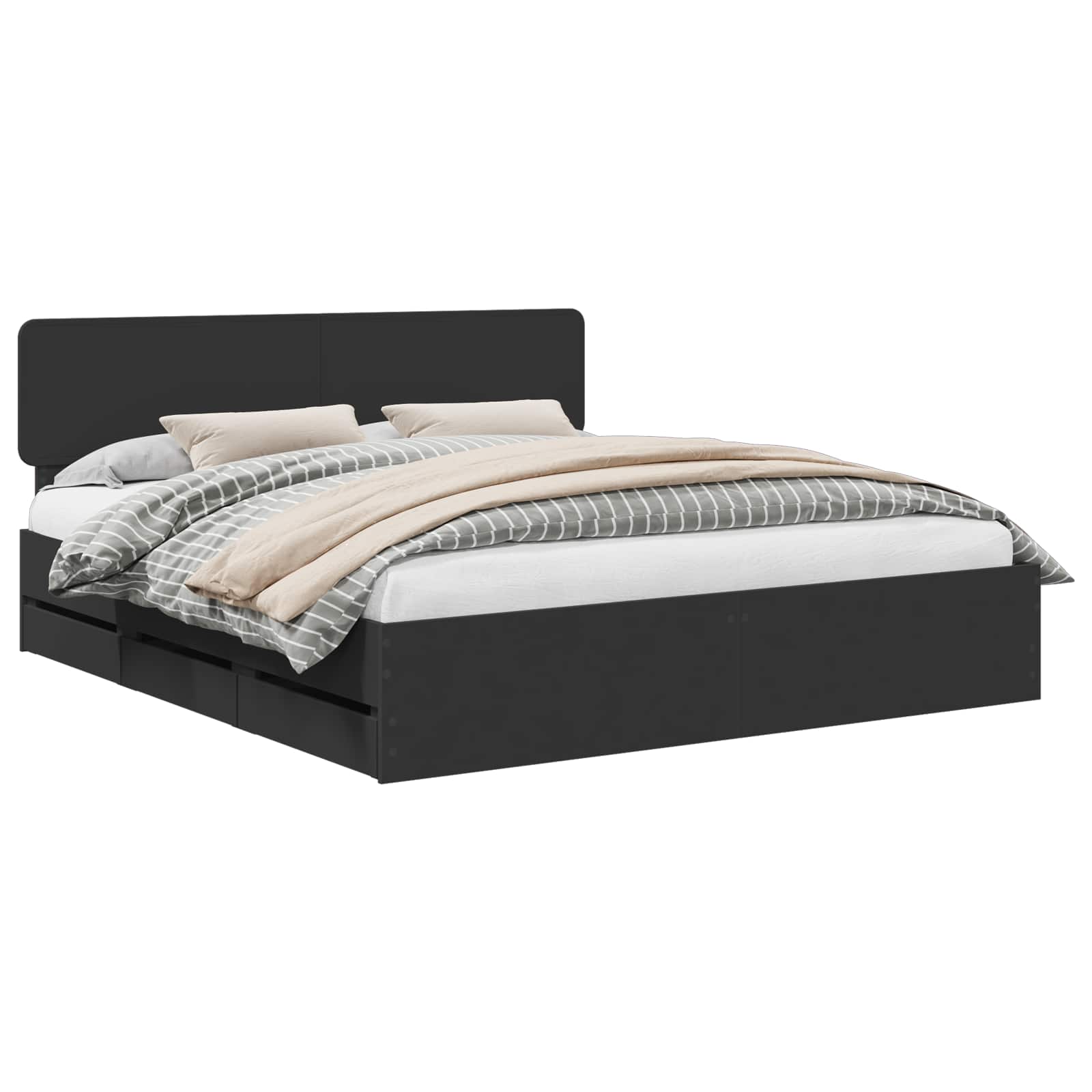 vidaXL Bed Frame with Drawer Black 200 x 200 cm Engineered Wood 2