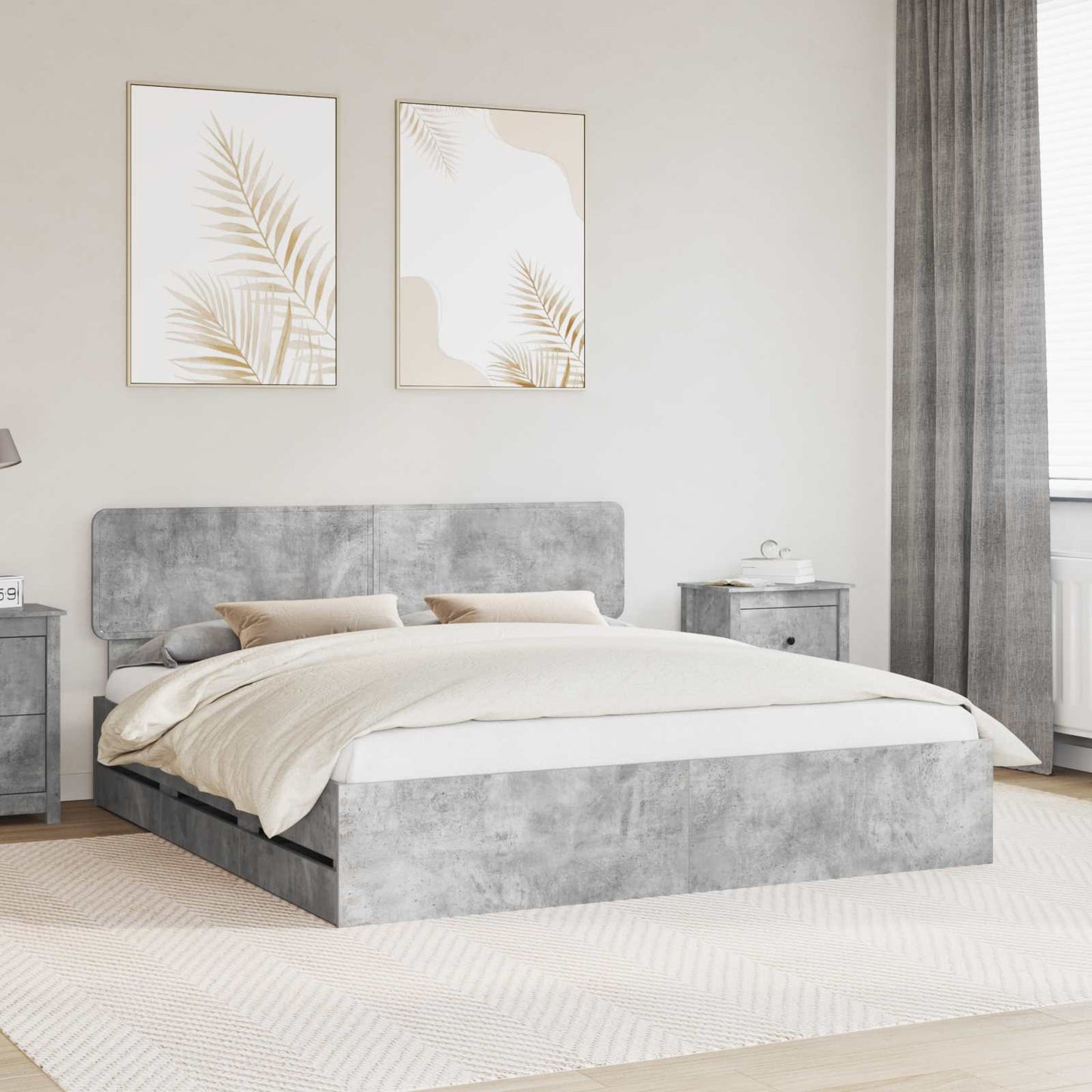vidaXL Bed Frame Concrete Grey 200 x 200 cm Engineered Wood 1