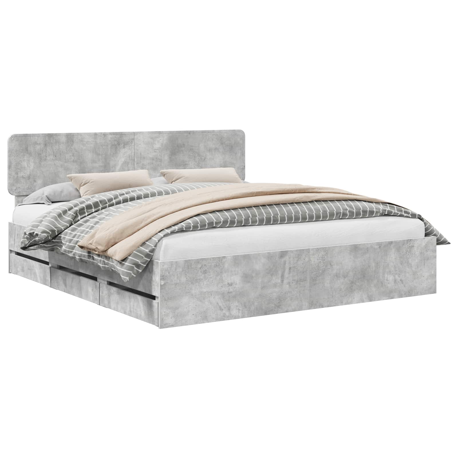 vidaXL Bed Frame Concrete Grey 200 x 200 cm Engineered Wood 2