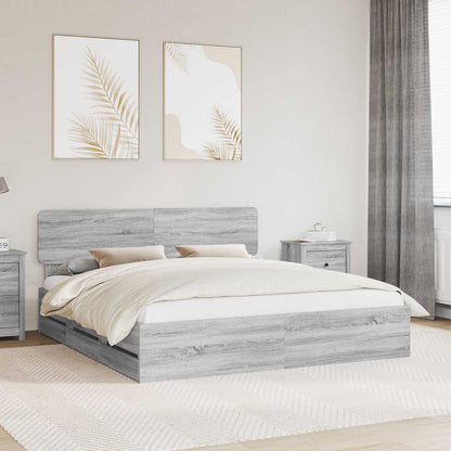 vidaXL Bed Frame with Drawer Grey Sonoma 200 x 200 cm Engineered Wood 1