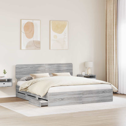 vidaXL Bed Frame with Drawer Grey Sonoma 200 x 200 cm Engineered Wood 3