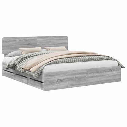 vidaXL Bed Frame with Drawer Grey Sonoma 200 x 200 cm Engineered Wood 2