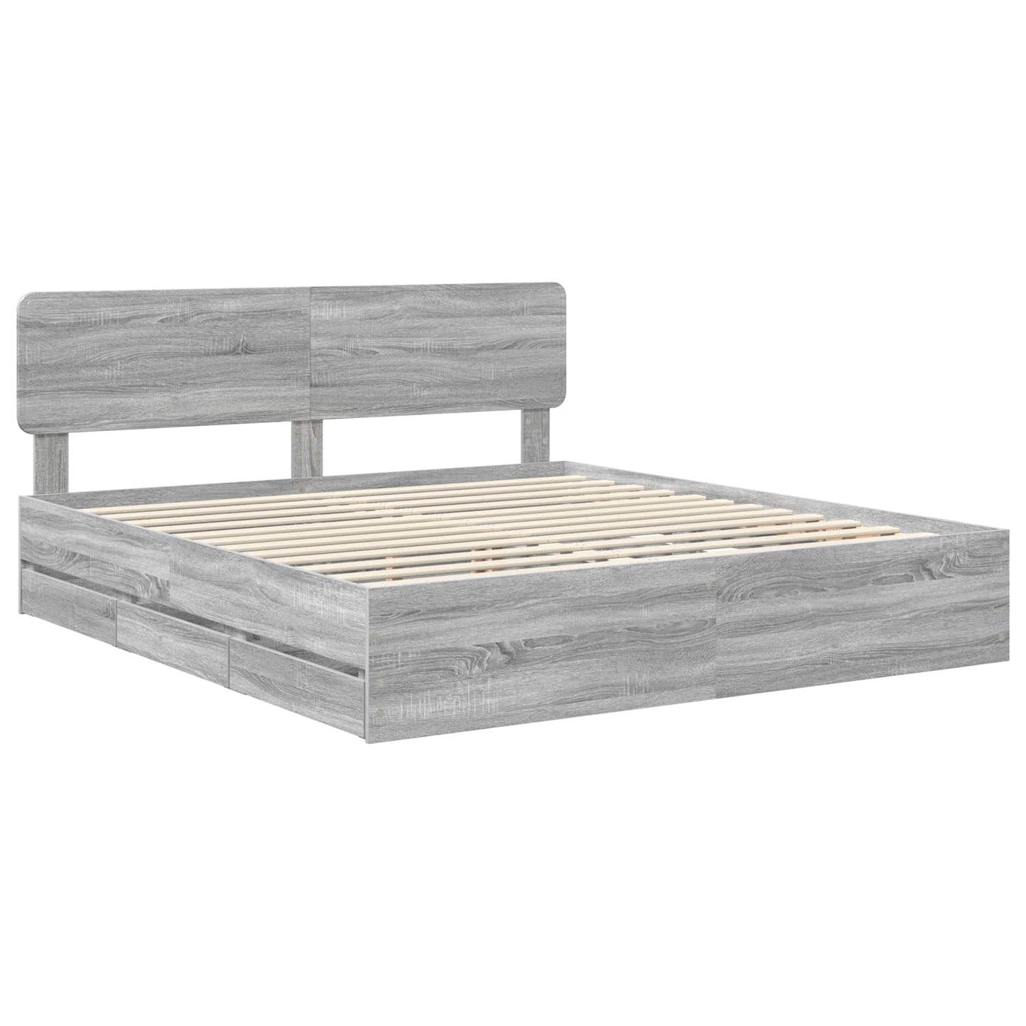 vidaXL Bed Frame with Drawer Grey Sonoma 200 x 200 cm Engineered Wood 4