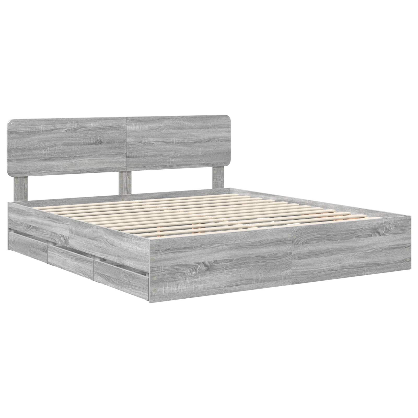 vidaXL Bed Frame with Drawer Grey Sonoma 200 x 200 cm Engineered Wood 4