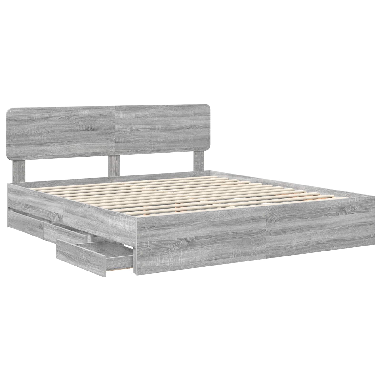 vidaXL Bed Frame with Drawer Grey Sonoma 200 x 200 cm Engineered Wood 5