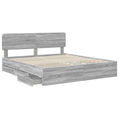 vidaXL Bed Frame with Drawer Grey Sonoma 200 x 200 cm Engineered Wood 5