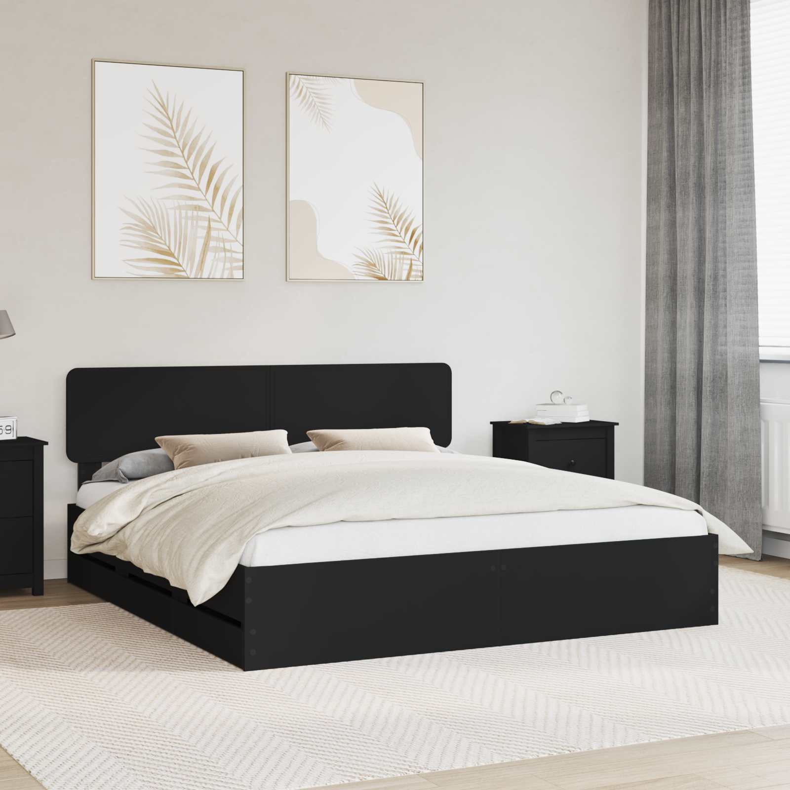 vidaXL Bed Frame with Drawer Black 180 x 200 cm Engineered Wood 1