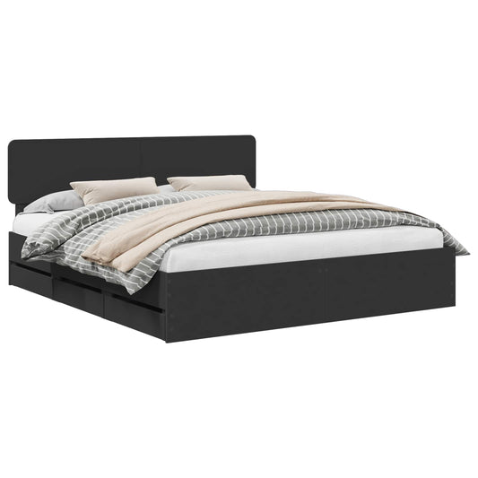 vidaXL Bed Frame with Drawer Black 180 x 200 cm Engineered Wood 2