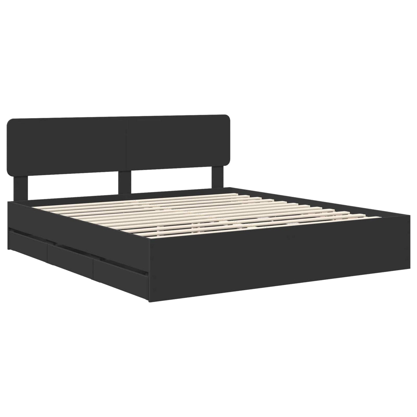 vidaXL Bed Frame with Drawer Black 180 x 200 cm Engineered Wood 4