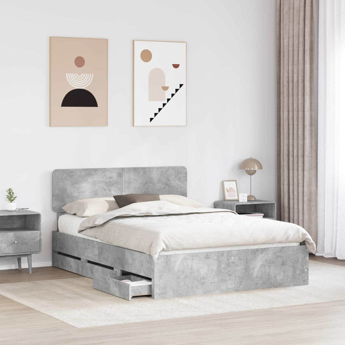 vidaXL Bed Frame Concrete Grey 150 x 200 cm Engineered Wood 3