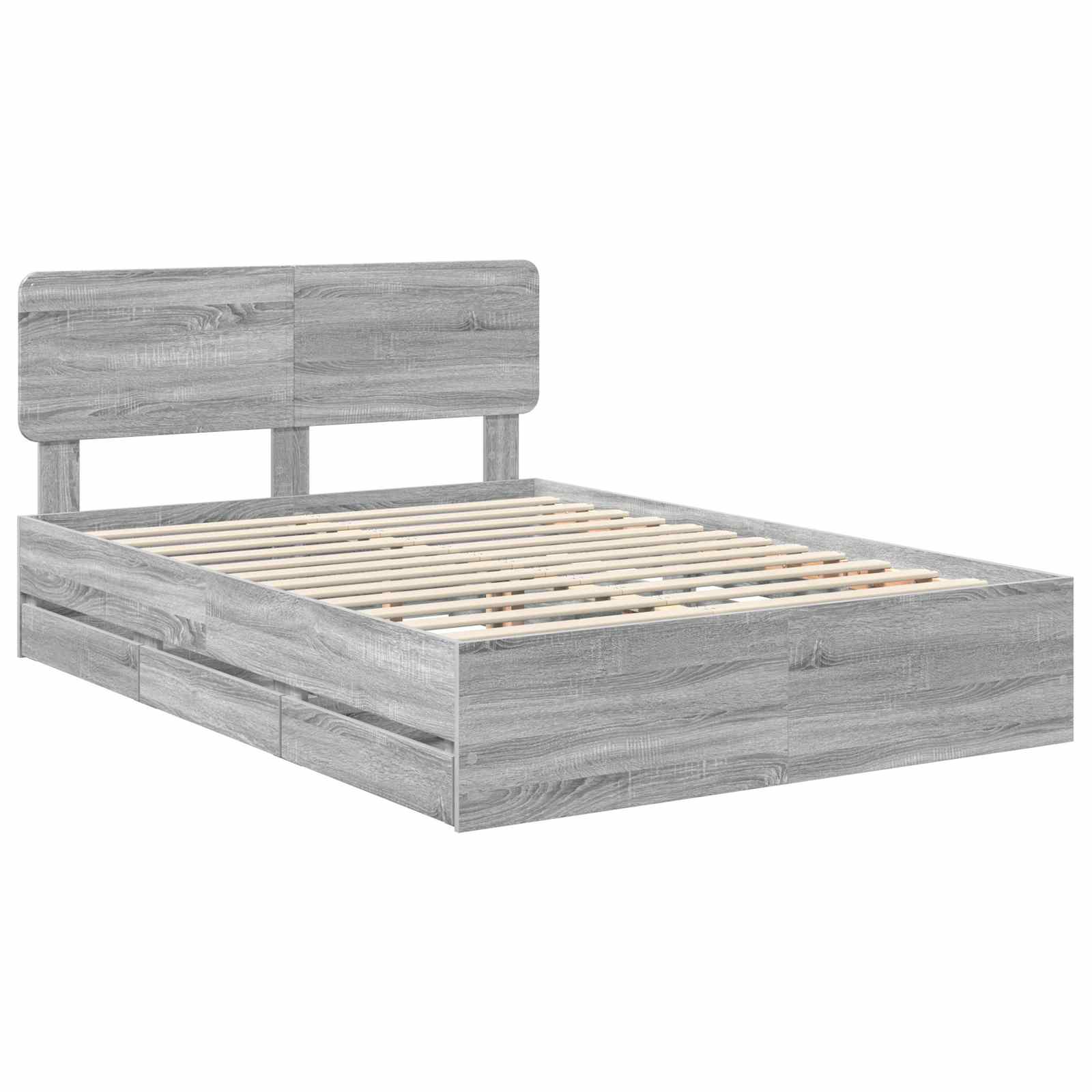 vidaXL Bed Frame with Drawer Grey Sonoma 140 x 200 cm Engineered Wood 4