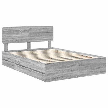 vidaXL Bed Frame with Drawer Grey Sonoma 140 x 200 cm Engineered Wood 4