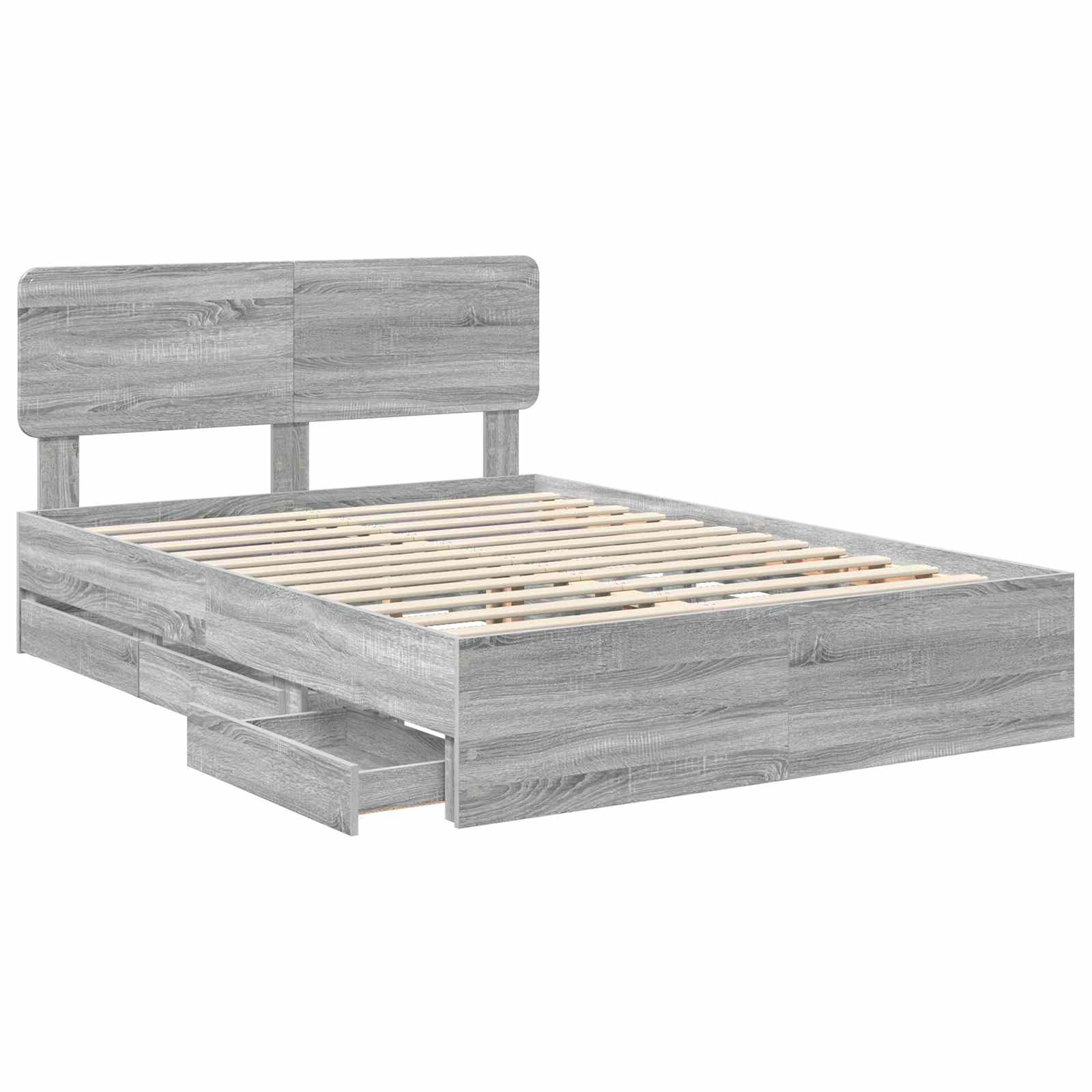 vidaXL Bed Frame with Drawer Grey Sonoma 140 x 200 cm Engineered Wood 5