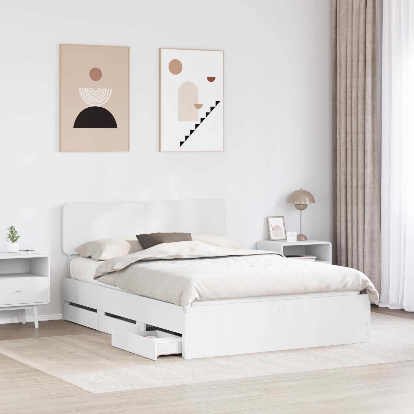 vidaXL Bed Frame with Drawer White 140 x 190 cm Engineered Wood 3