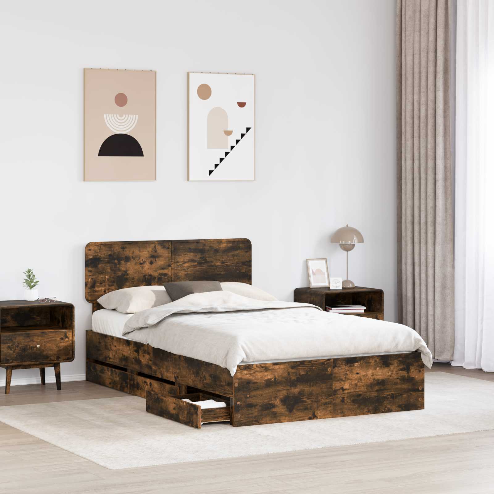 vidaXL Bed Frame with Drawer Smoked Oak 120 x 200 cm Engineered Wood 3