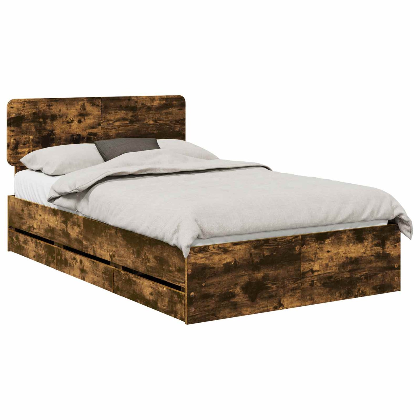 vidaXL Bed Frame with Drawer Smoked Oak 120 x 200 cm Engineered Wood 2