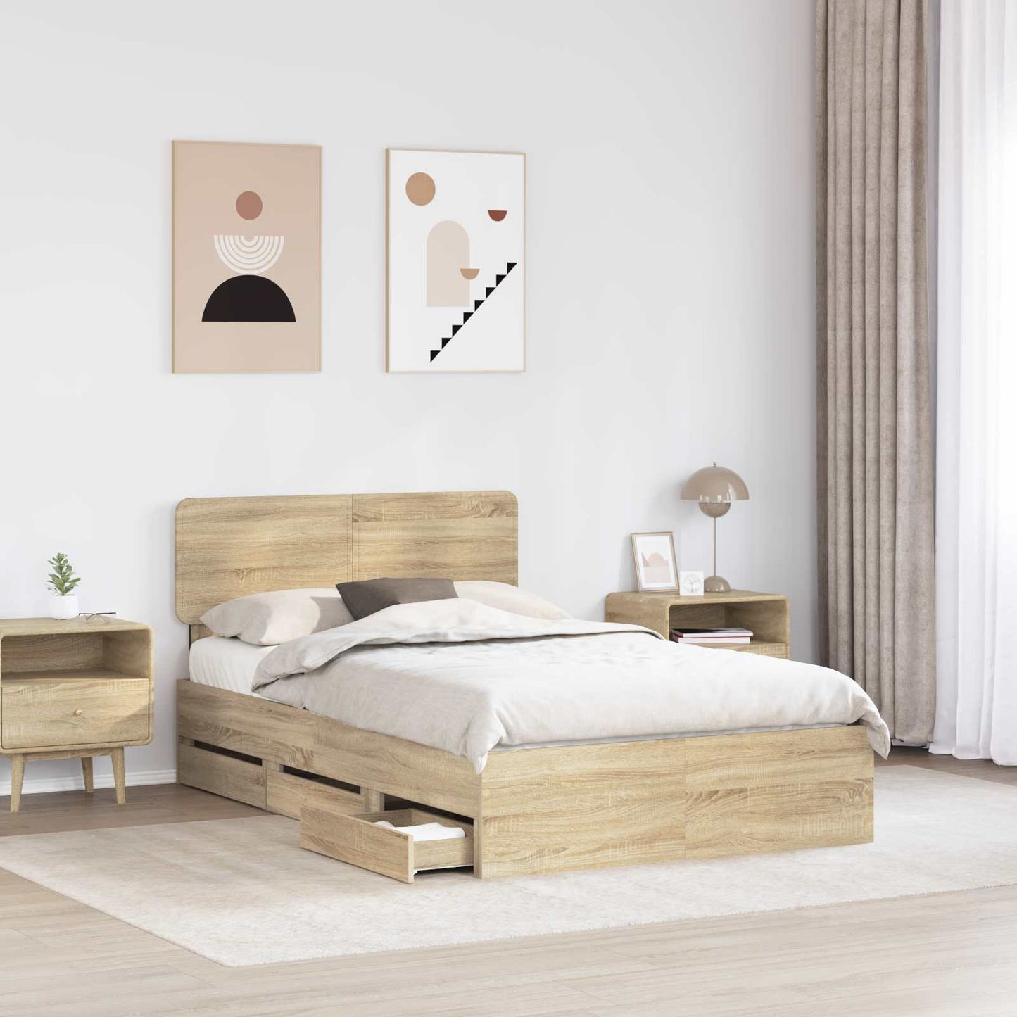 vidaXL Bed Frame with Drawer Sonoma Oak 120 x 190 cm Engineered Wood 3