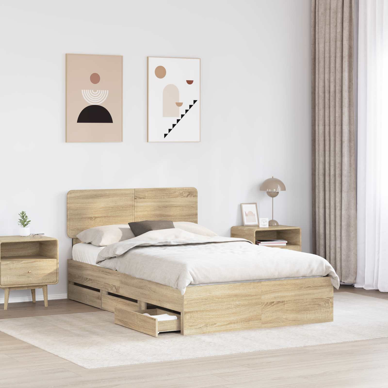 vidaXL Bed Frame with Drawer Sonoma Oak 120 x 190 cm Engineered Wood 3