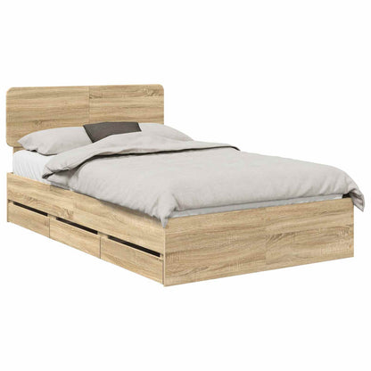 vidaXL Bed Frame with Drawer Sonoma Oak 120 x 190 cm Engineered Wood 2