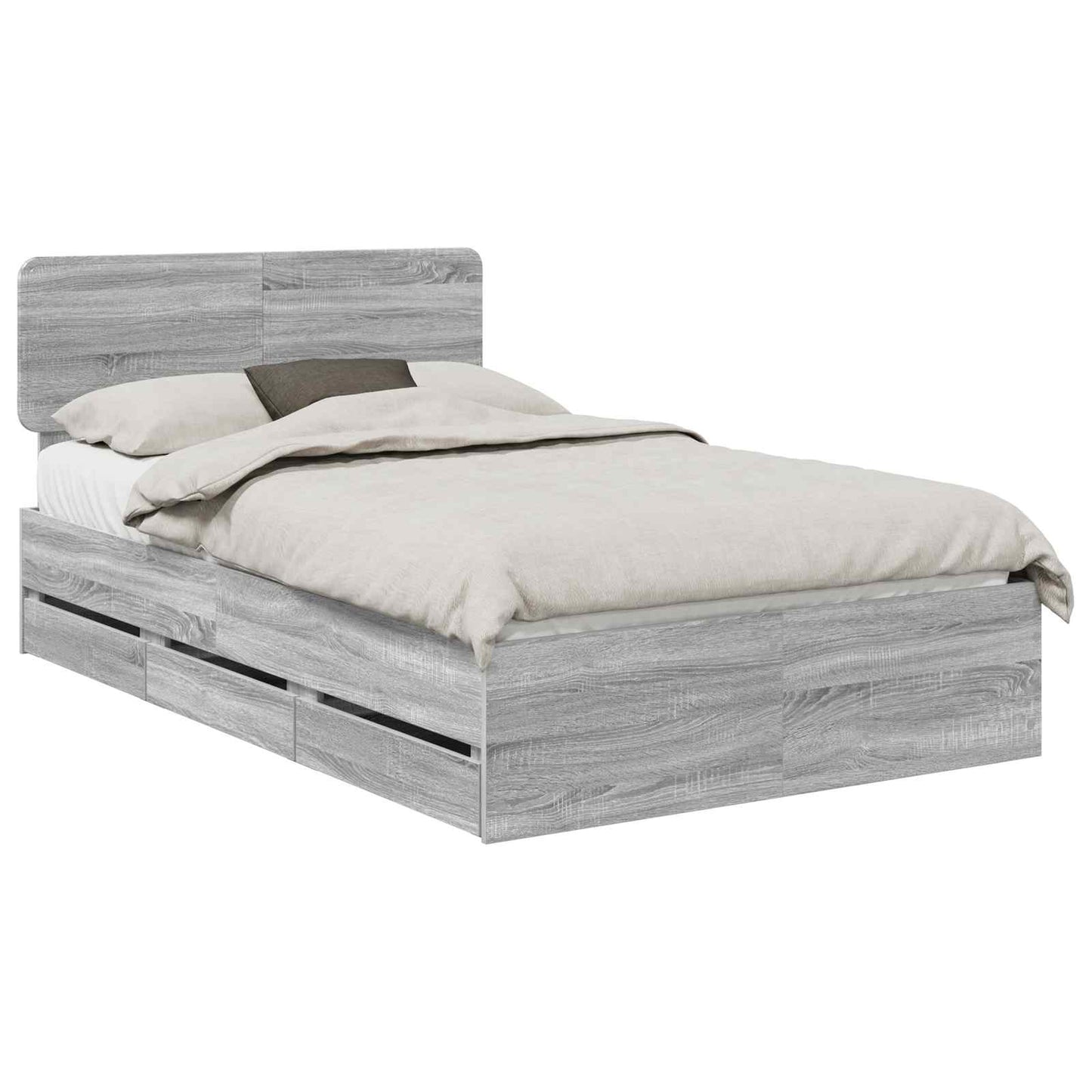 vidaXL Bed Frame with Drawer Grey Sonoma 120 x 190 cm Engineered Wood 2