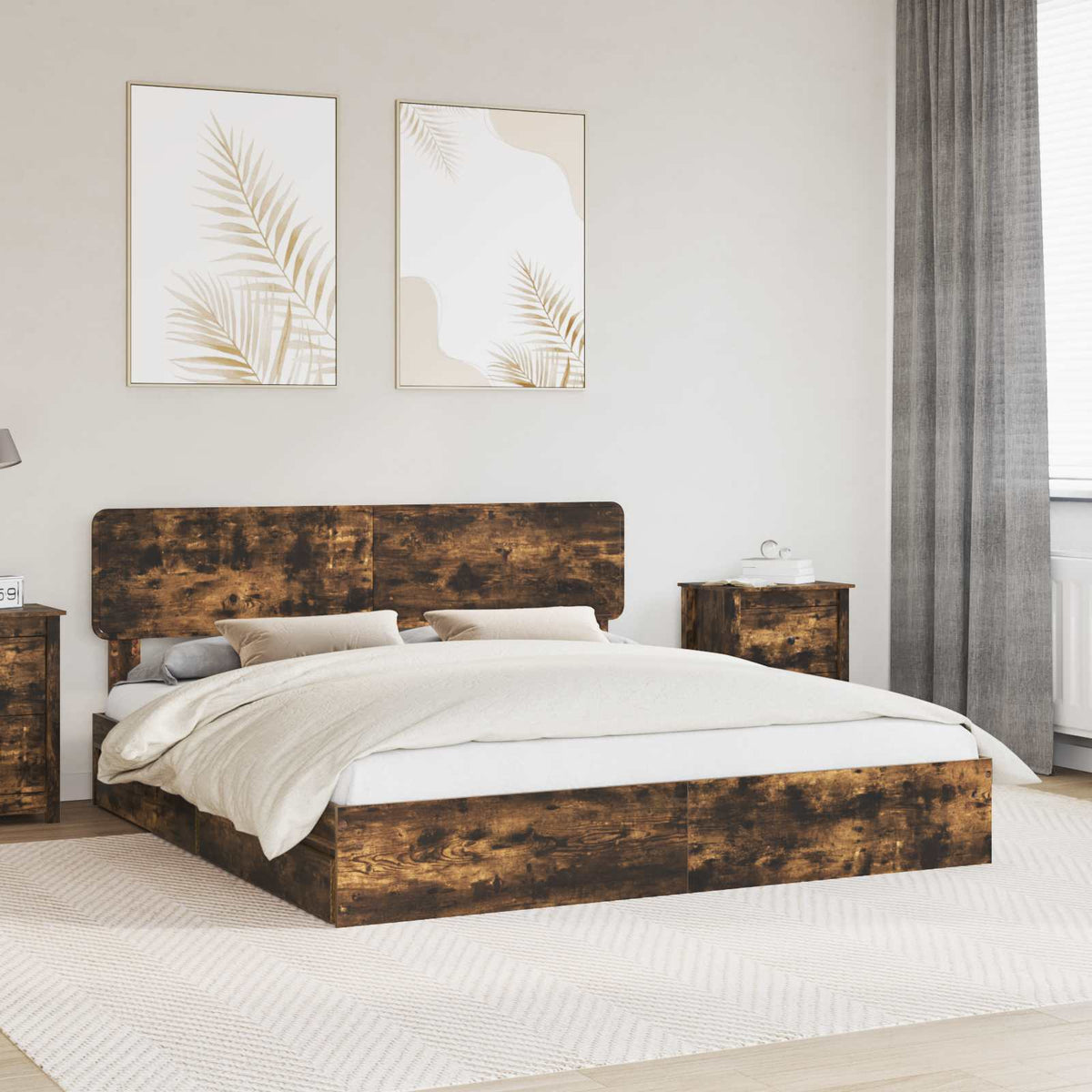 vidaXL Storage Bed Smoked Oak 180 x 200 cm Engineered Wood 1